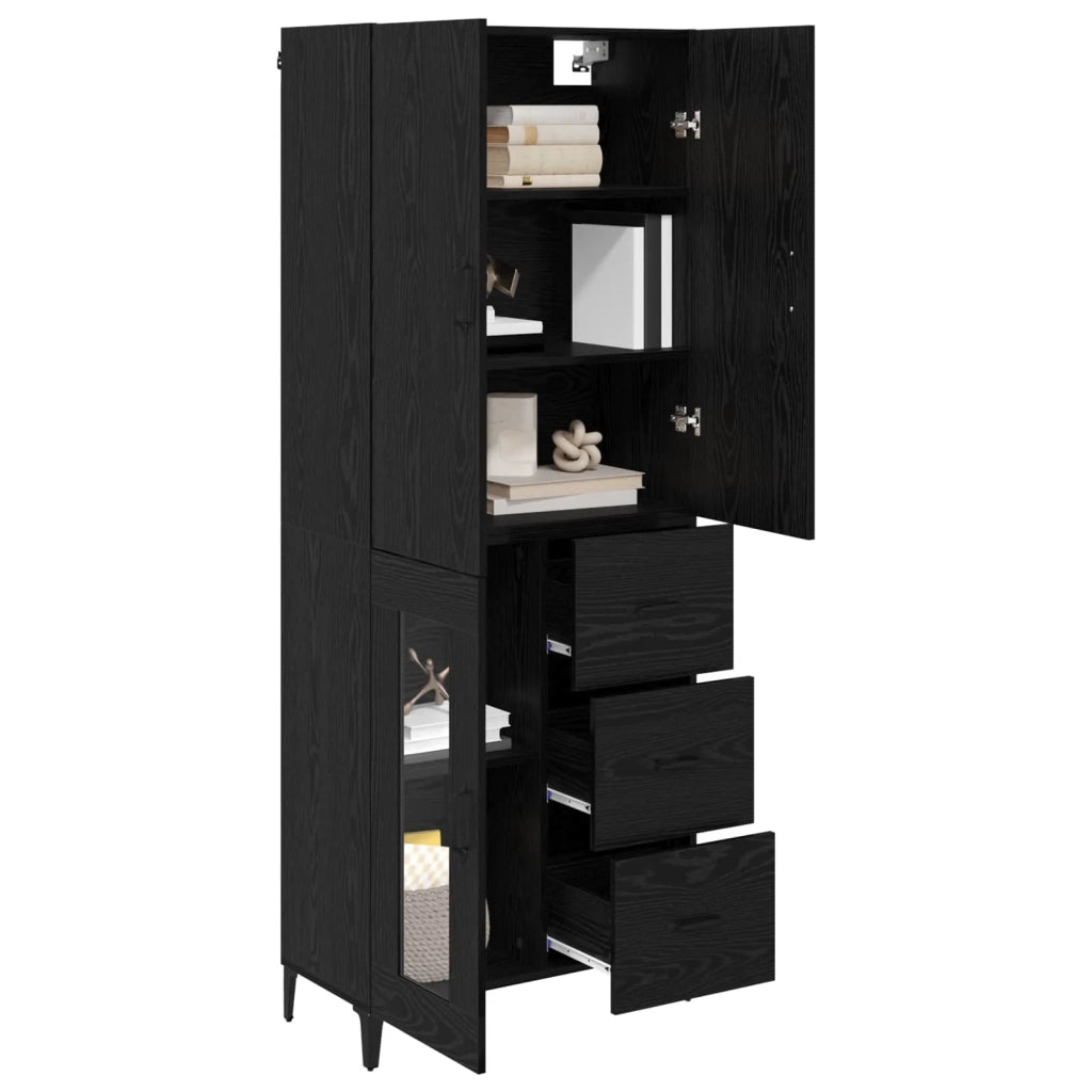 Credenza | Madia | Buffet da pranzo | Armadio da pranzo Rovere Nero 69,5 x 34 x 180 cm Legno multistrato