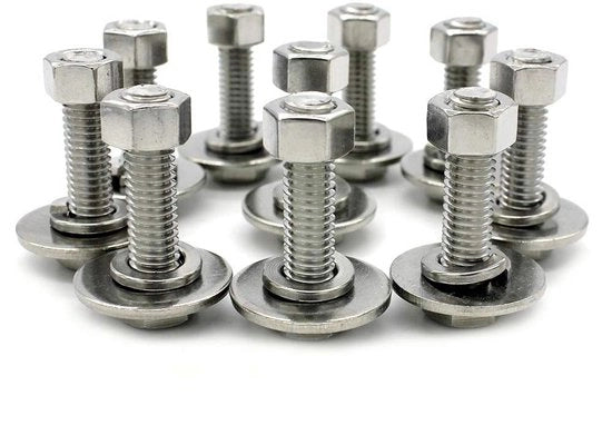 Set di 4 viti a 6 facce (con dado e rondella) in acciaio inossidabile A2 DIN 933 12 x 45