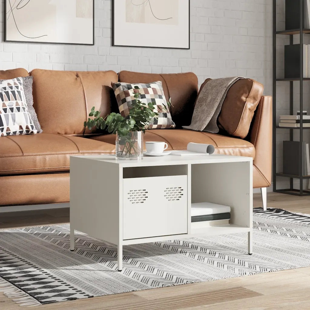 Tavolino Bianco 68,5x50x43,5 cm in Acciaio Laminato a Freddo 851285