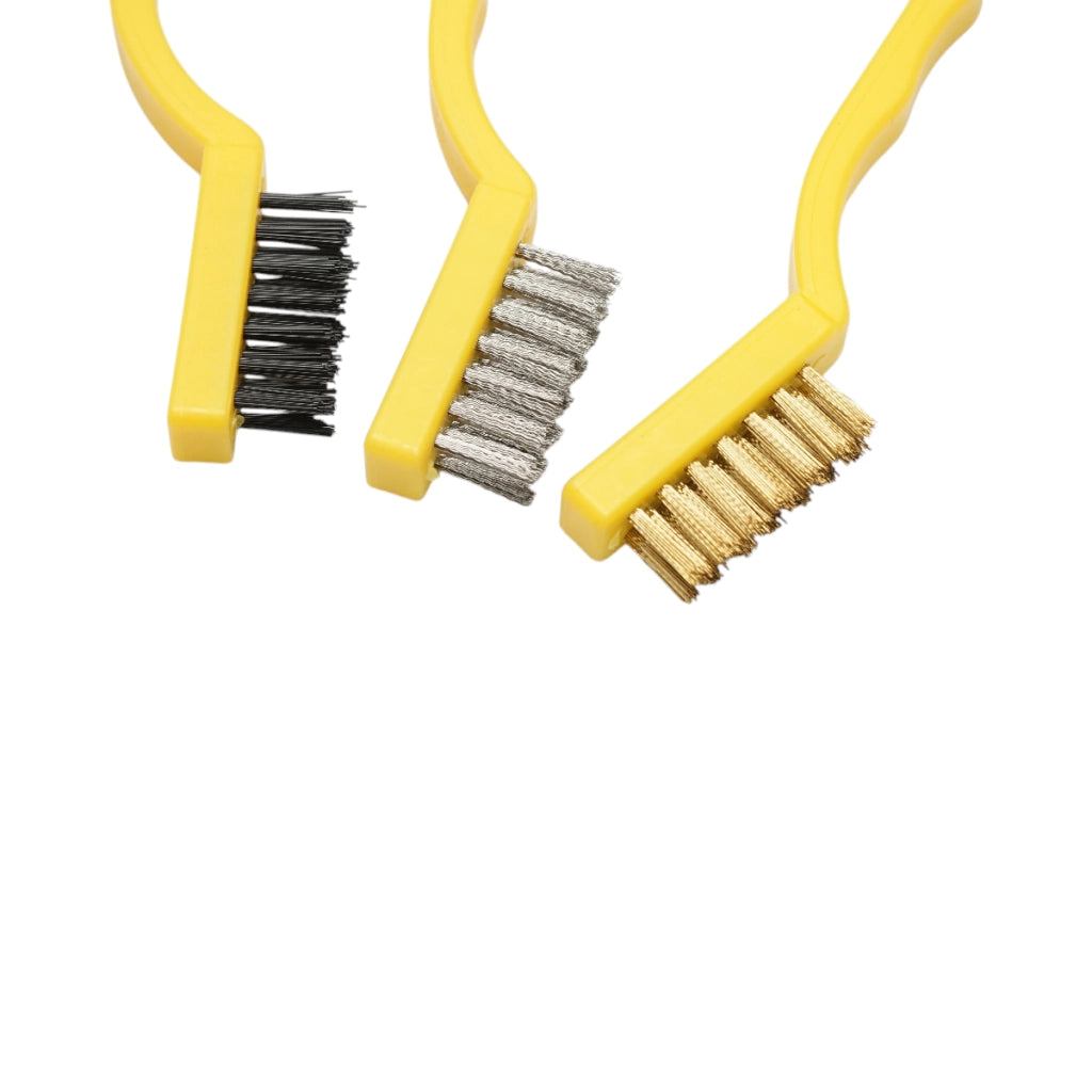 Set di 3 mini pennelli realizzati con filo di ottone, filo d'acciaio e nylon Crownman.