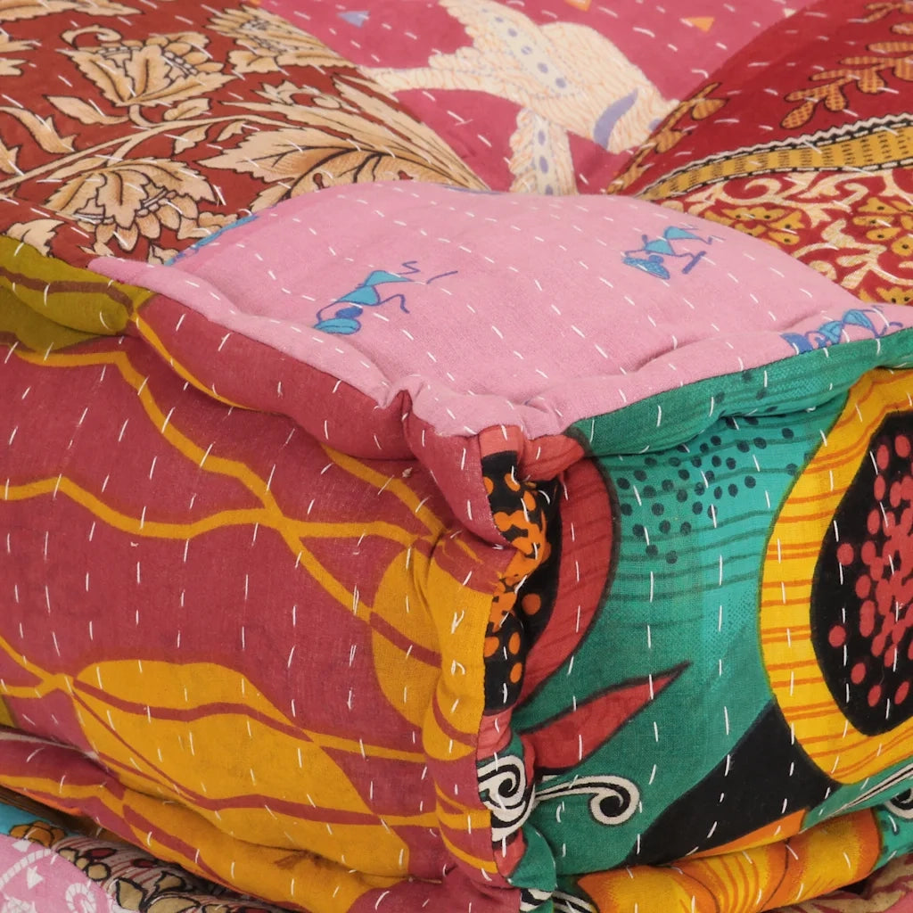 Pouf Modulare con Cuscino in Tessuto Patchwork