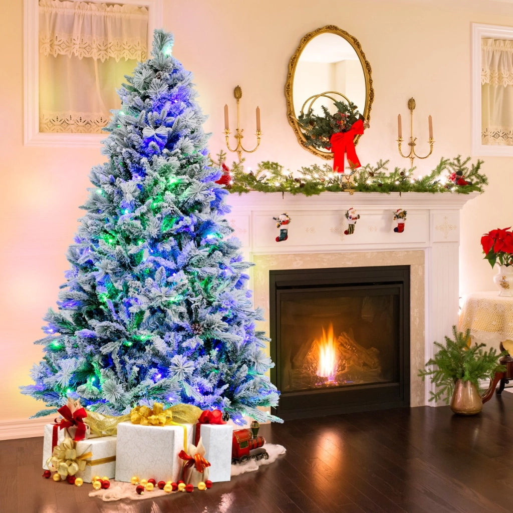 Albero di natale artificiale con rametti di PE PVC luci LED 8 modalit¨¤ di illuminazione, Albero decorativo da 180cm-Alberi di Natale