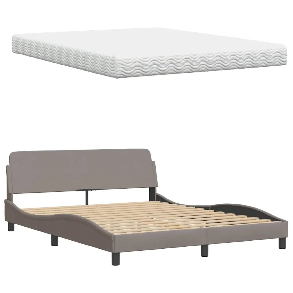 Letto con Materasso Tortora 160x200 cm in Tessuto 3310752