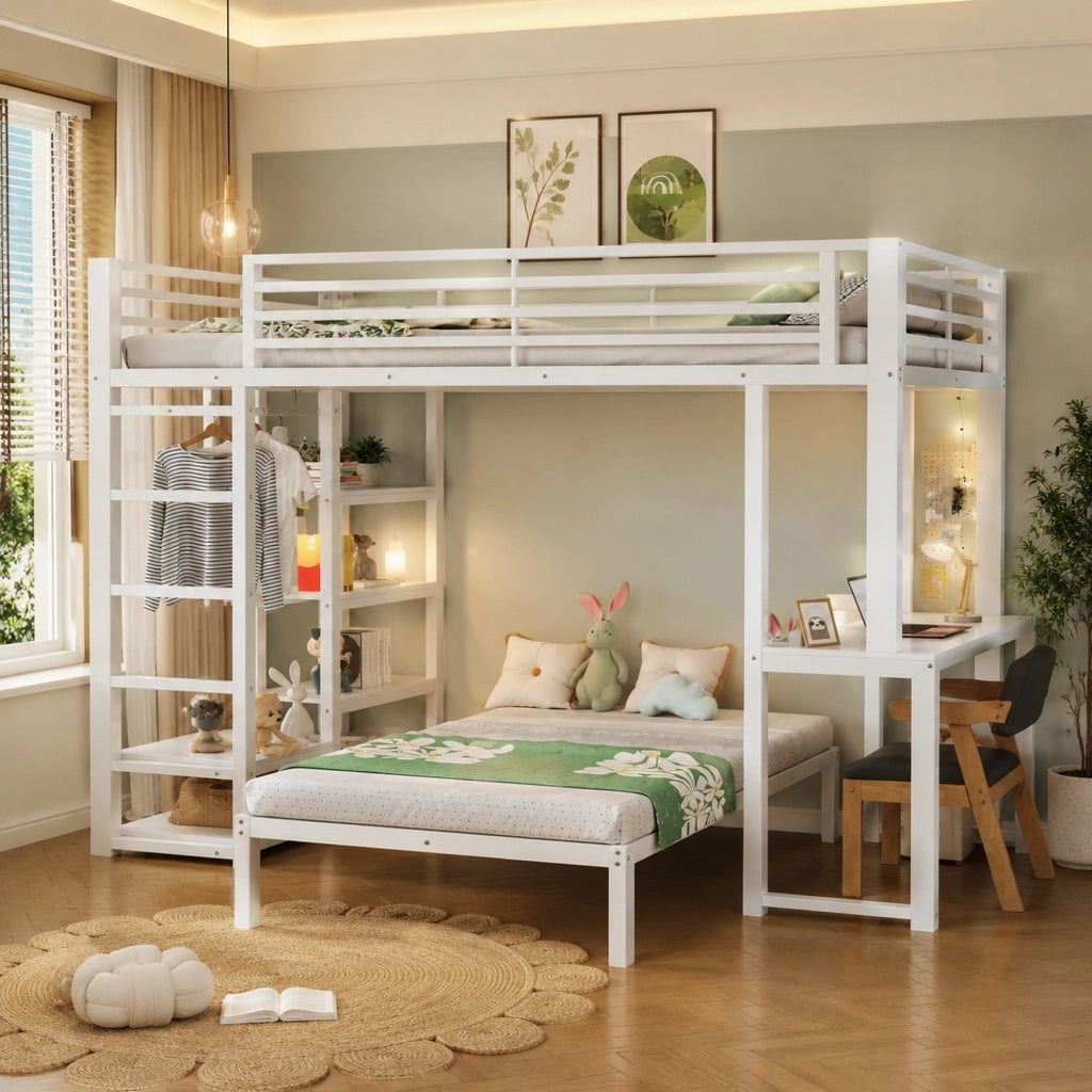 letto a castello mdf metallo bianco 90 x 200 cm