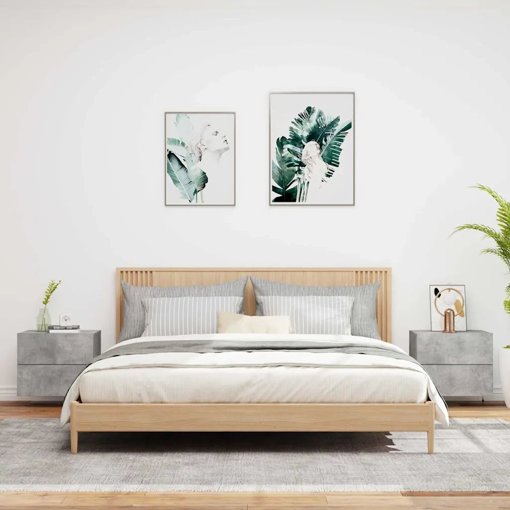 Comodini a Parete con Luci LED 2 pz Grigio Cementocod mxl 108960