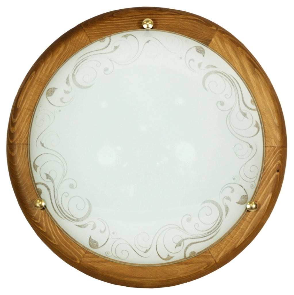 Plafoniera Herba 1xE27 rotonda legno vetro Candellux
