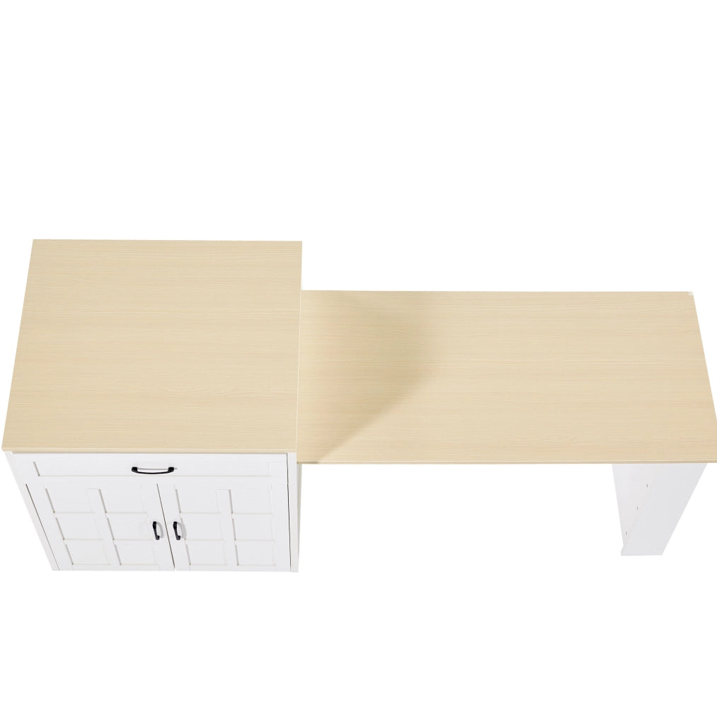 Tavolo bar 133-202x70x93.5 cm allungabile con contenitore e ripiani in MDF bianco