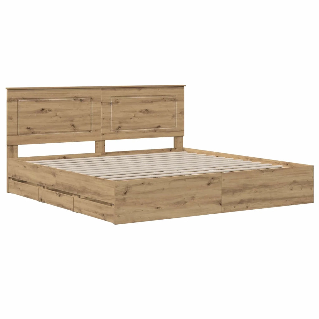 Bed Frame with Storage and Headboard Artisan Oak 180 x 200 cm 3445836