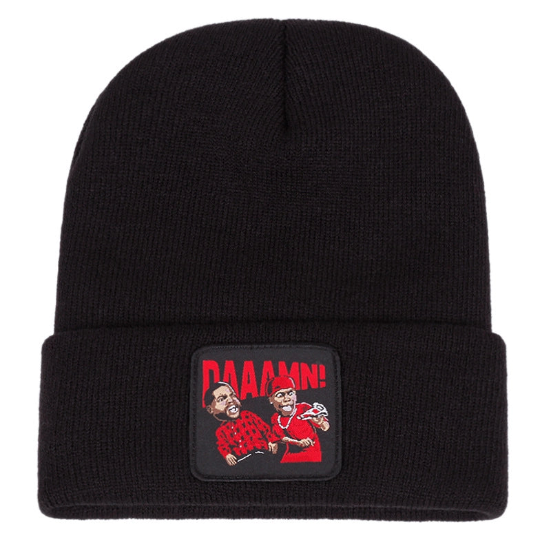DAAAMN Cappelli lavorati a maglia ricamati, caldi cappelli invernali lavorati a maglia, neri