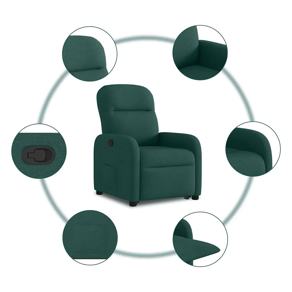 vidaXL Poltrona Alzapersona Reclinabile Verde Scuro in Tessuto