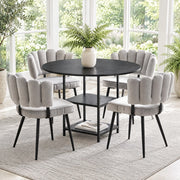 Set tavolo rotondo 107 cm nero MDF con 4 sedie e doppio ripiano