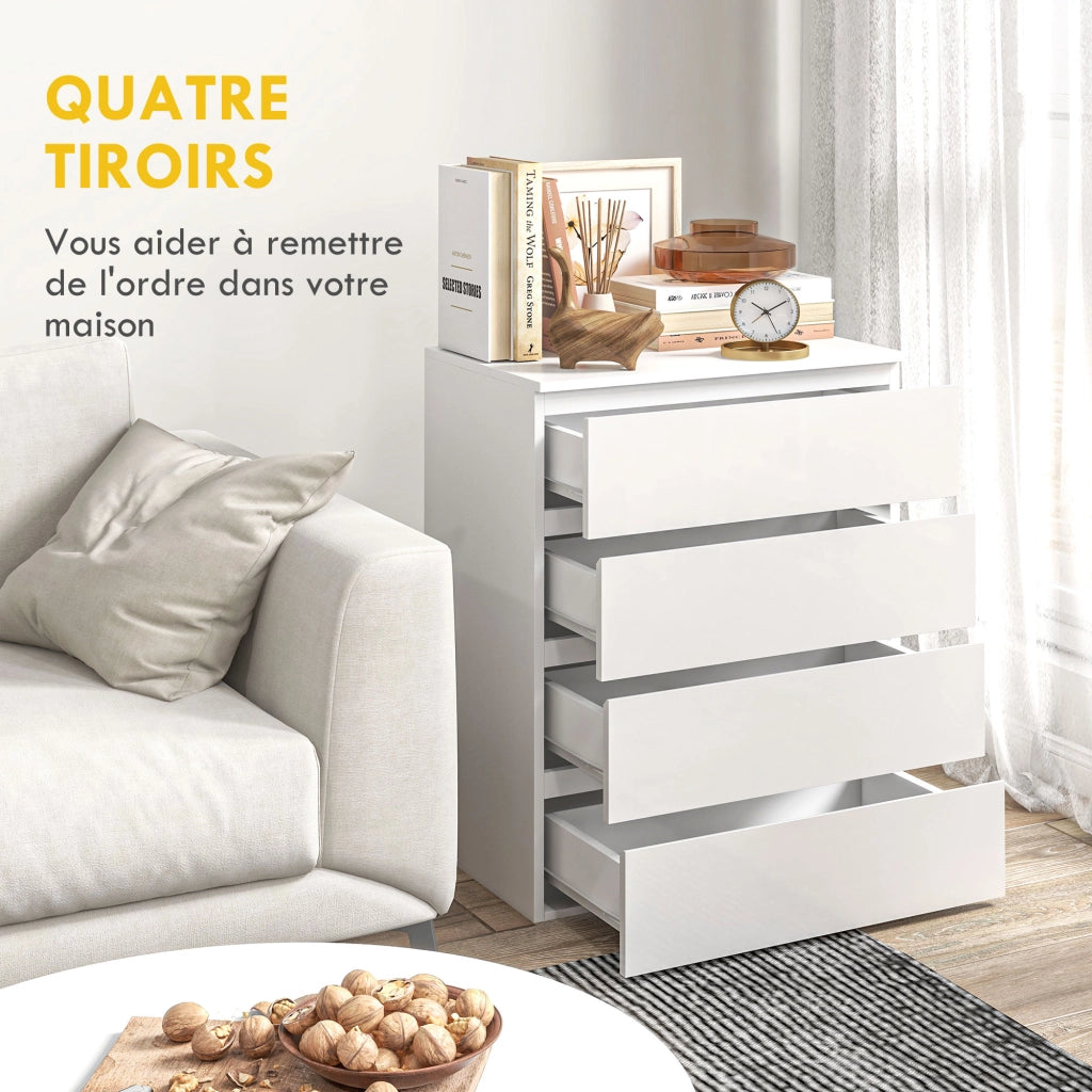 Cassettiera 4 Cassetti Senza Maniglie Design Moderno ¨C zephmum ¨C Bianco 60x40x80 cm