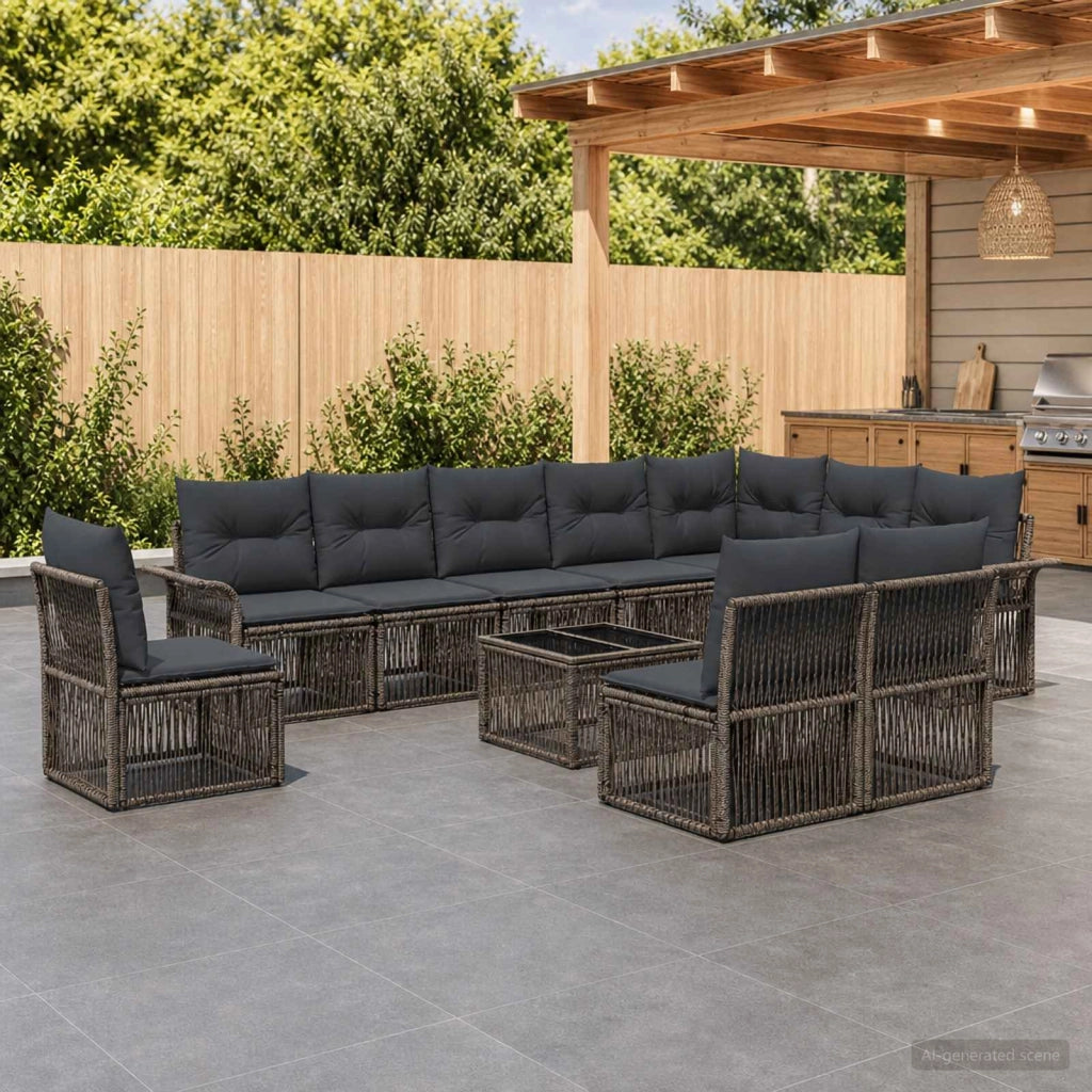 Set Divano da Giardino 11 pz Grigio polyrattan 3434861