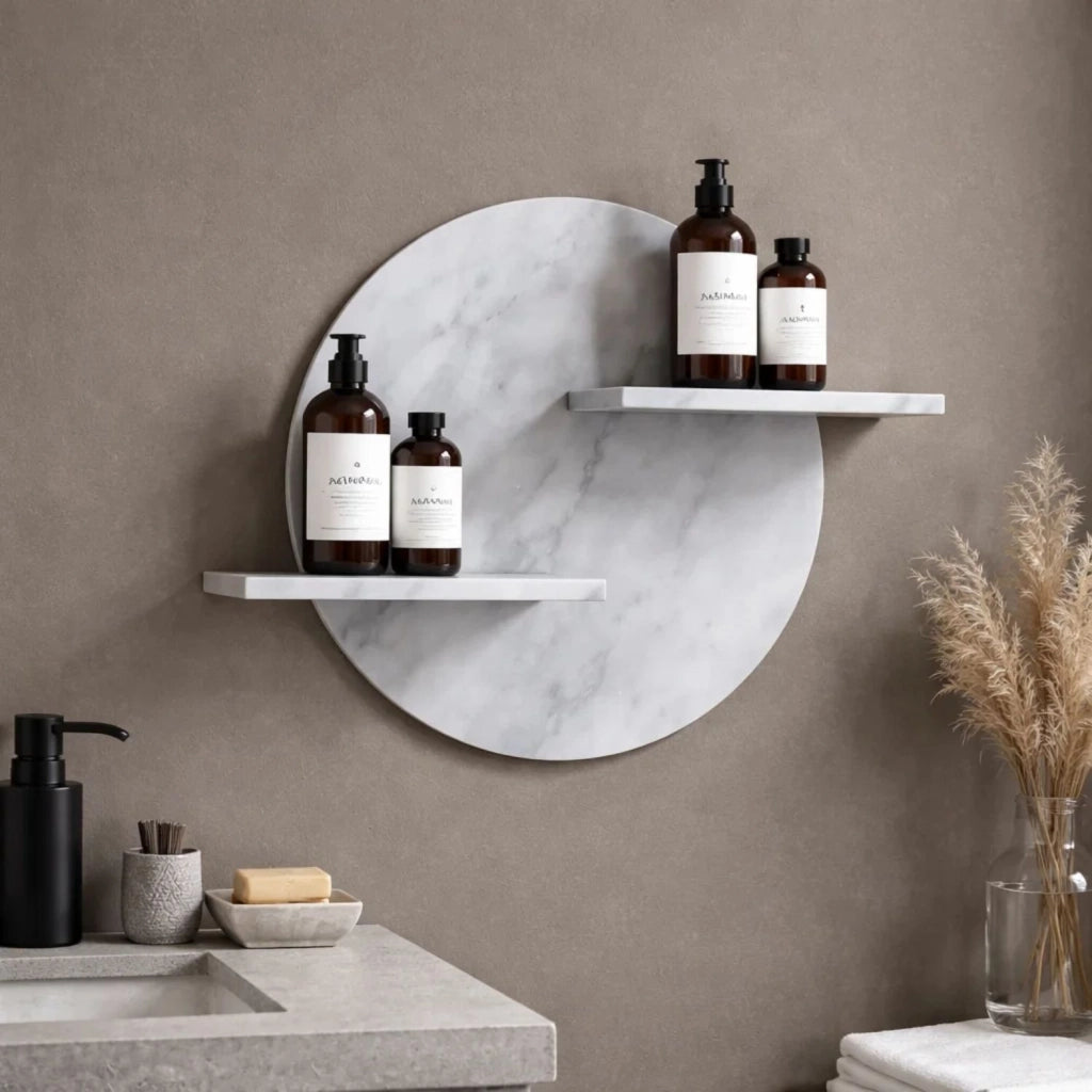 Mensola a parete bianco venato in artificial stone serie jorm per bagni *** finitura- bianco, confezione 1
