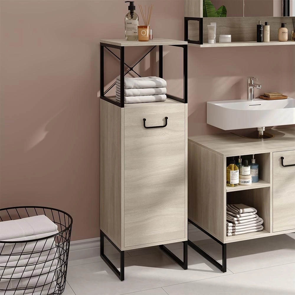 Mobile midi Vionna, Quercia/nero, 36 x 116.5 cm, con ripiano interno regolabile in altezza per un utilizzo flessibile