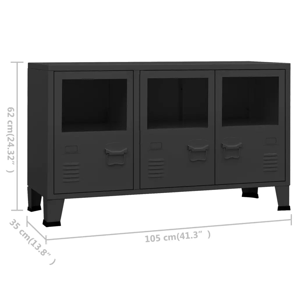 Credenza Nera Industriale 105x35x62 cm in Metallo e Vetro 339608