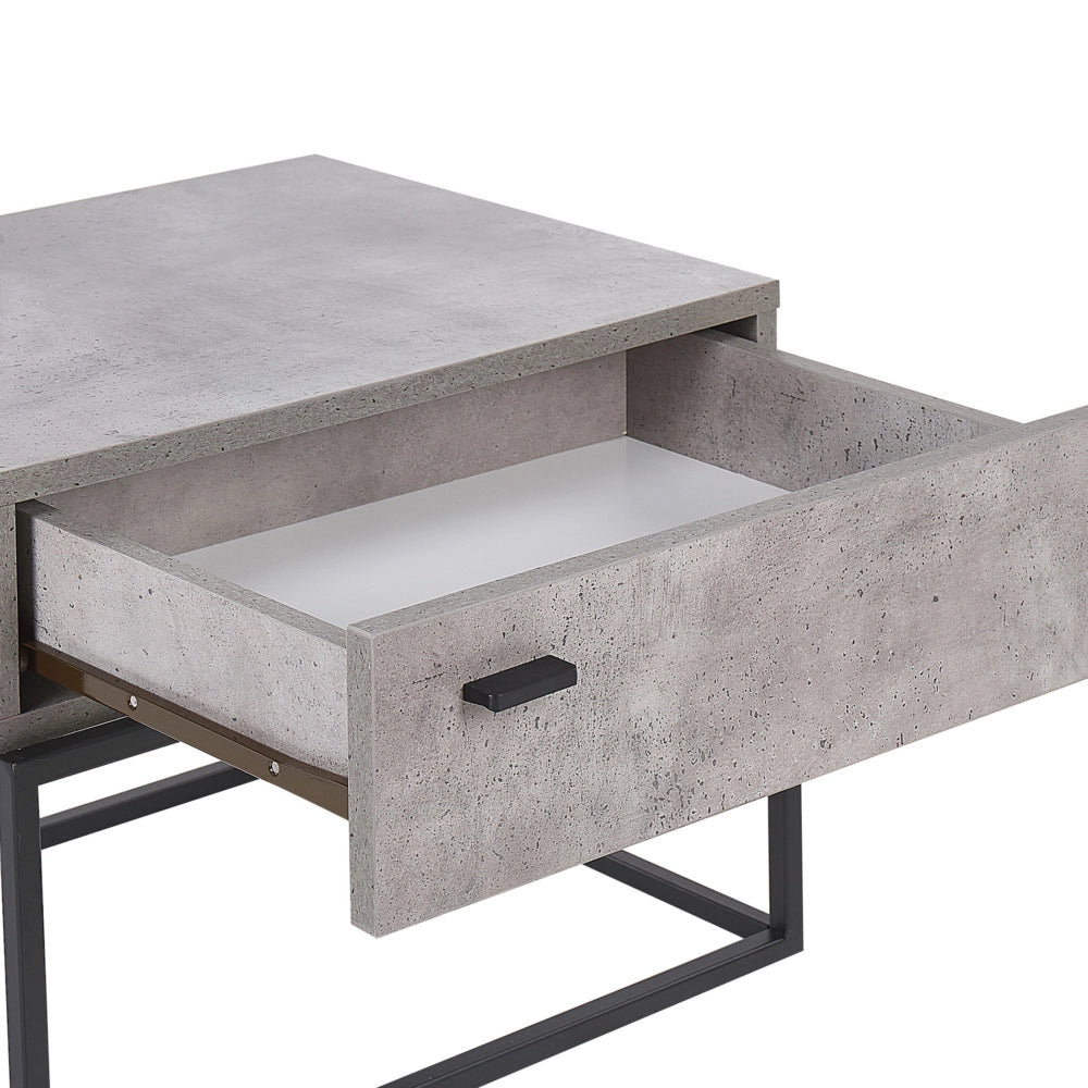 Comodino Effetto Cemento Grigio 1 Cassetto Portaoggetti Base in Metallo Nero Comodino Industriale