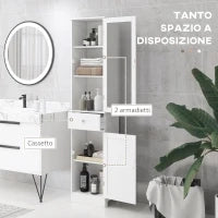kleankin Mobile Colonna Bagno Salvaspazio con Armadietto, Cassetto e Ripiani in MDF, 40x27x171.5cm, Bianco