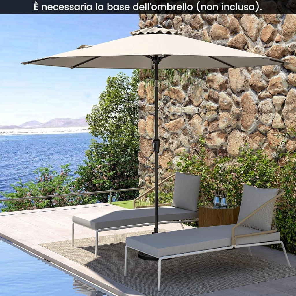 Ombrellone da Giardino 270 cm, Ombrellone da Esterno con Inclinazione Regolabile, Manovella, 8 Stecche, Tettuccio Ventilato, per Spiaggia, Bordo Piscina (Beige, 270 cm 8 Stecche)