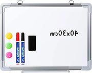 Tavolo Nastro Magnetico 40cm x 30cm Piccolo Pannello Whiteboard con Pennarelli Dry Eraser e 3 Magnetini Pannello Drywipe per Casa Scuola Ufficio Cucina