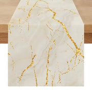 Tavolo da Caffè Moderno Lente Estate Bianco Oro Lino Tavolo da Caffè Marmo Oro Tessuto Arte Astratta Tavolo da Caffè per Caffè, Sala da Pranzo, Comodino, Comodino, Camera da Letto 40 x 240 cm