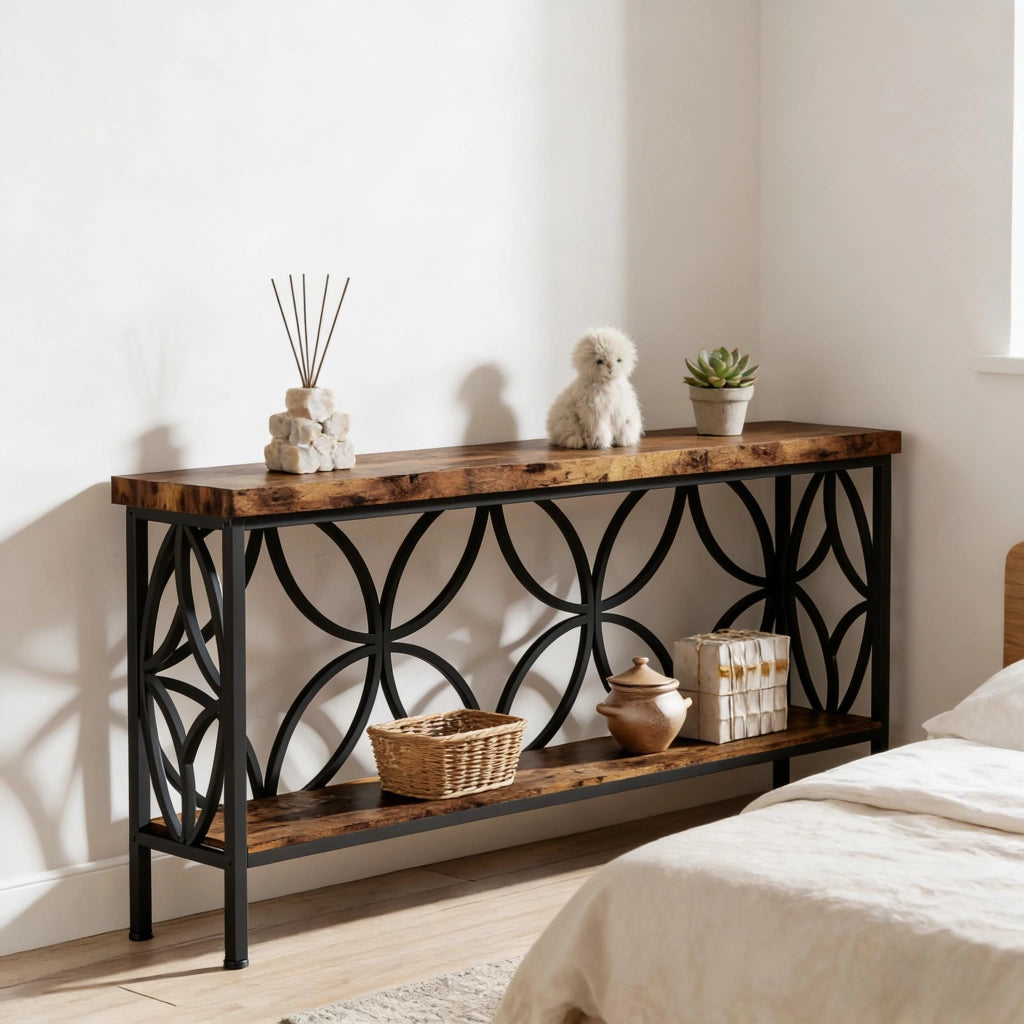 CONSOLLE in stile industriale 160 x 29,5 x 80 cm nero e marrone