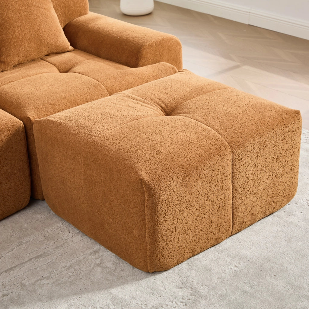 Divano angolare modulare in tessuto con schiuma memory, seduta confortevole, senza montaggio, arancione 268 × 102 × 78 cm