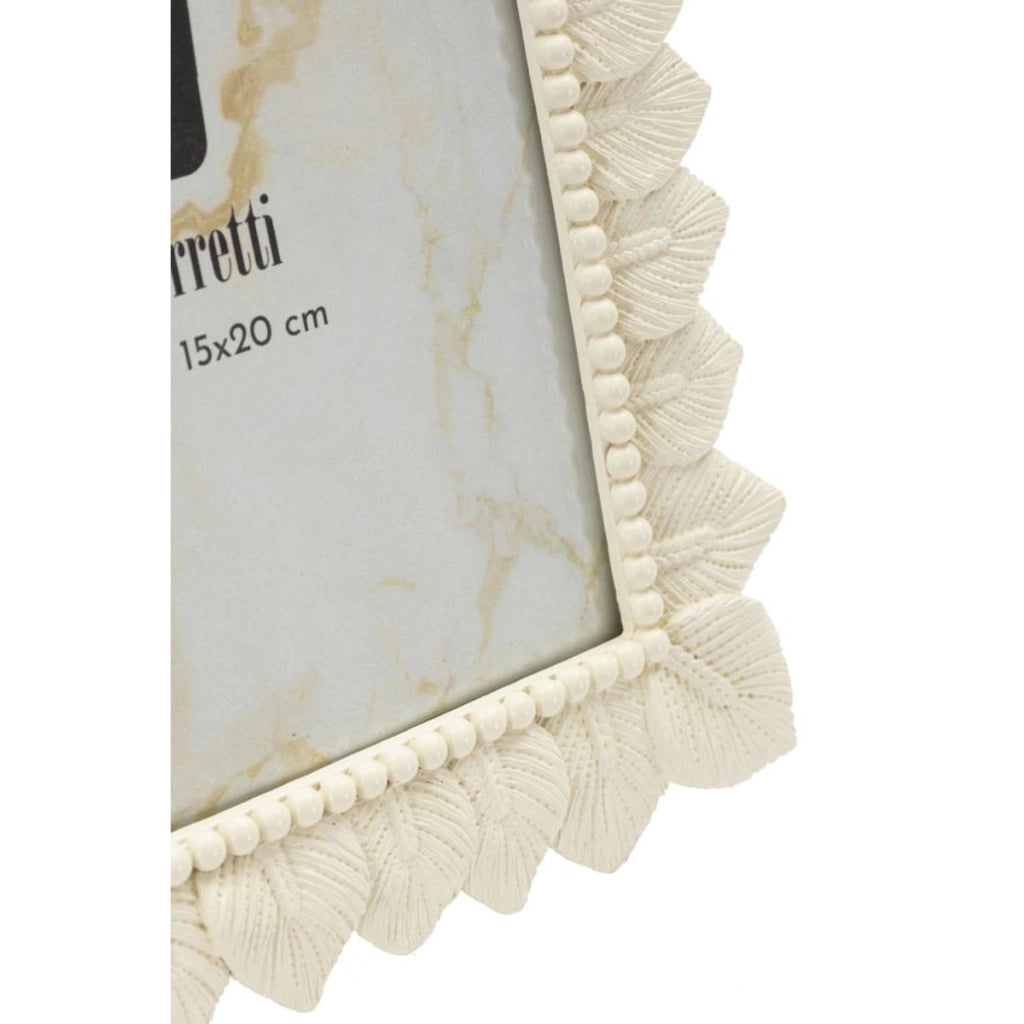 Cornice portafoto Light Leaf in resina crema con foglie 15x20