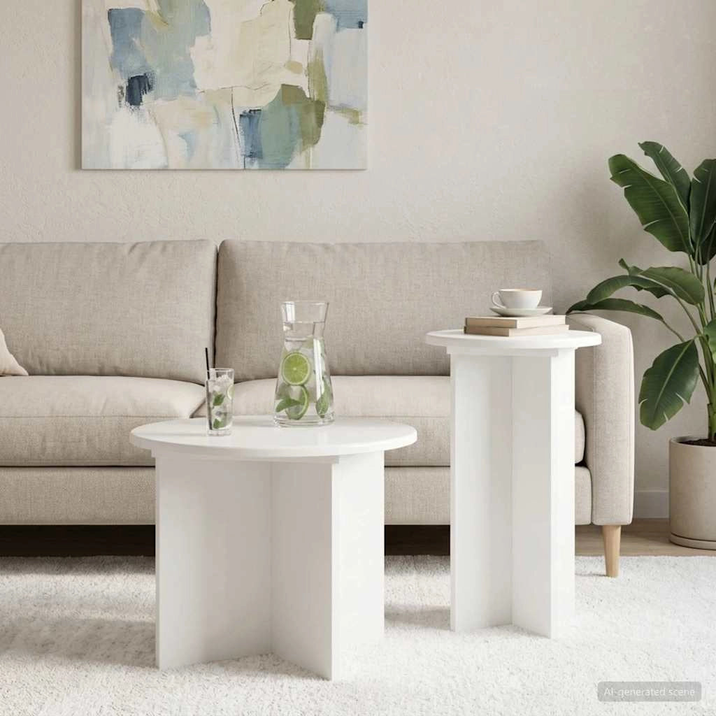 Set tavolini 2 pz Bianco Lucido Ø 45 x 35 cm 8001032