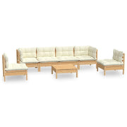 Set di mobili da giardino mobili da esterno 7 pezzi con cuscini color crema legno di pino massiccio 02_0017174