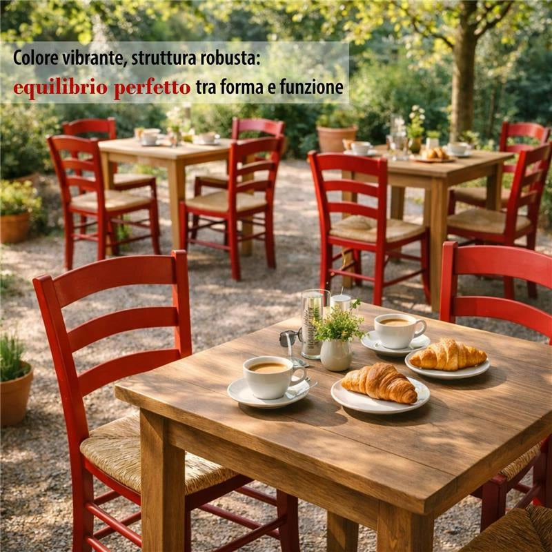 SET 2 SEDIE PAESANA IN LEGNO CON SEDUTA IN PAGLIA E SCHIENALE ALTO 42X40X87H CM  COLORE ROSSO