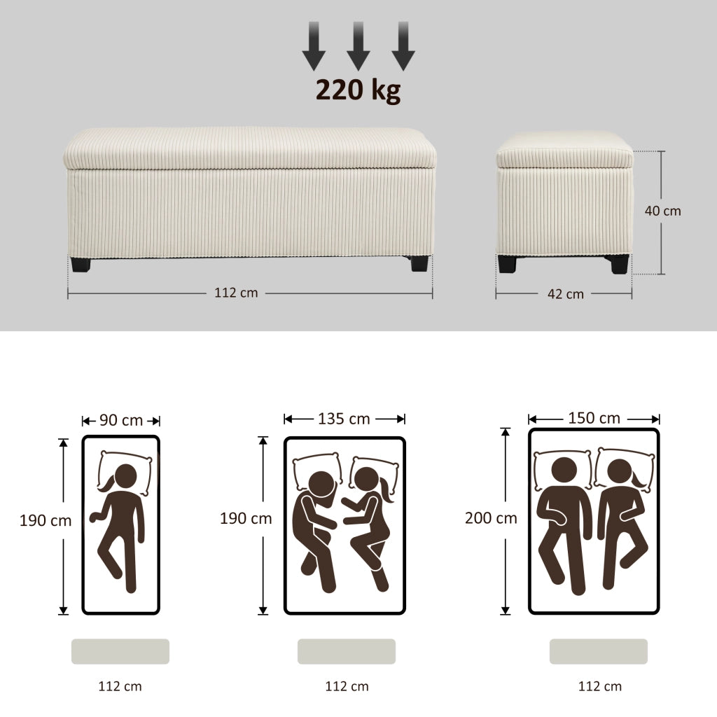 Pouf contenitore in velluto ¨C zephmum ¨C beige 112x42x40 cm