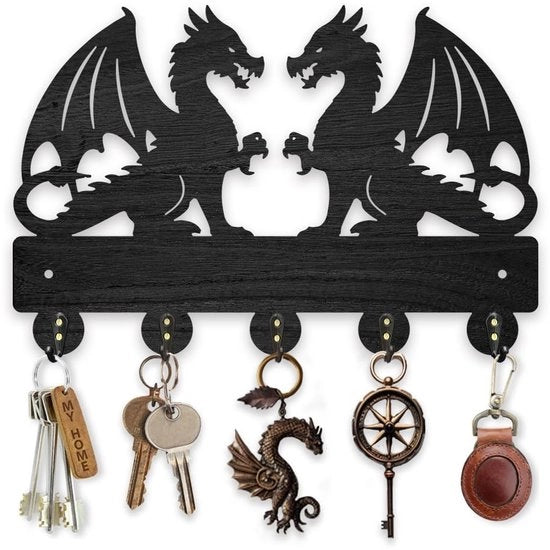 Hanger Decorativo in Legno - Disegno Creativo - 5 Ganci - 30 x 20 cm - Decorazione DIY - Ospita Chiave