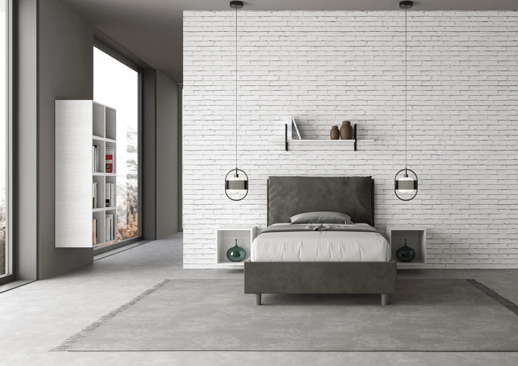 BS COM Letto una piazza e mezza con rete imbottito 120x210 microfibra grigio