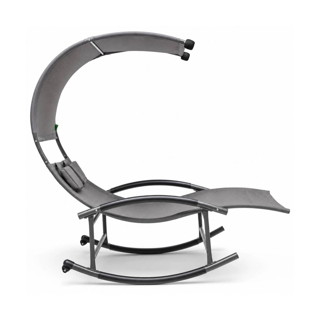 Lettino Due Posti Oscillante Prendisole Con Parasole Incorporato Design Ergonomico In Textilene Traspirante Struttura Acciaio E Cuscini Per Spazi Giardino Piscina Outdoor 140x200x185 Cm Grigio