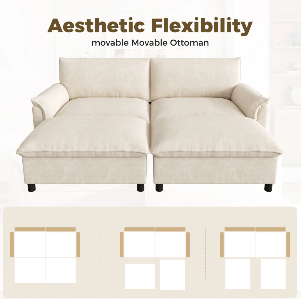 Divano modulare convertibile in letto in chenille Beige 216x77x82 cm
