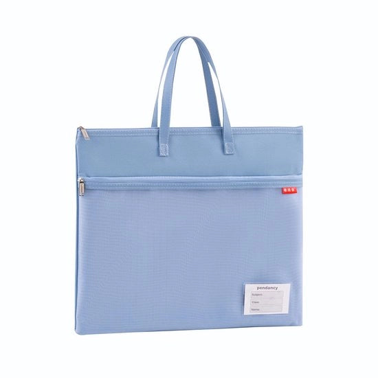 Documentante A4 con chiusura a righello, 35 x 28 cm, tas da spalla, rete nylon impermeabile con chiusura a righello doppia e manico, etichette piccole, zaino per materiali di ufficio per studenti, blu