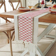Tavolo di lino di cotone con tessuto a griglia - 30x183cm - tovaglia da tavolo neutrale bohemien - decorazione di campagna intessuta - ideale per la decorazione di tavola, matrimoni, feste e decorazione di capotavola