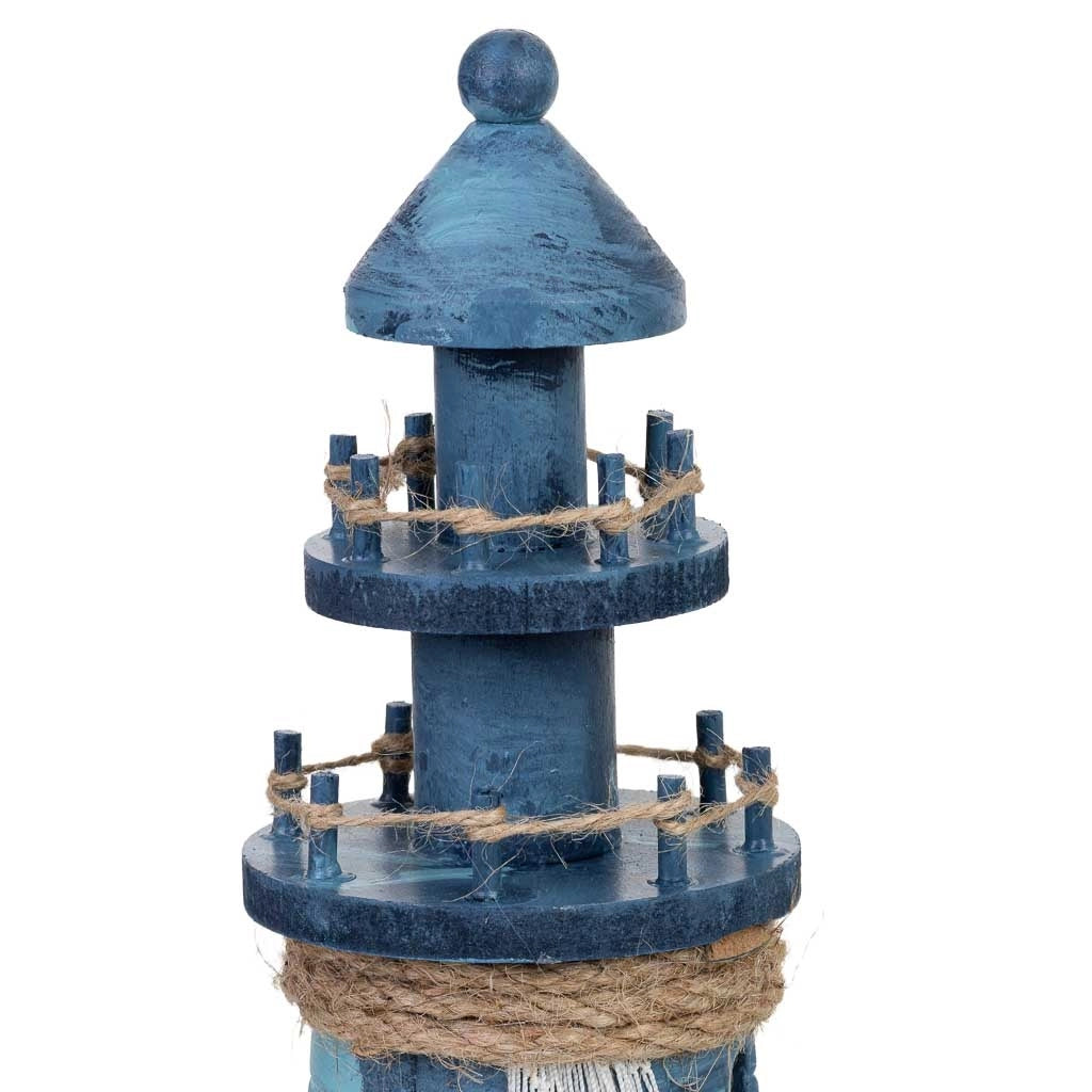 Figura decorativa a forma di faro in legno blu, 11x11x31h cm