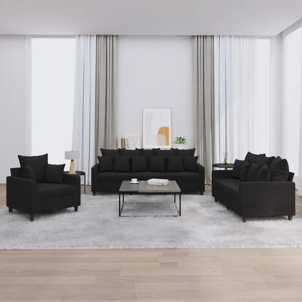 Set di Divani 3 pz con Cuscini Nero in Velluto 3201685