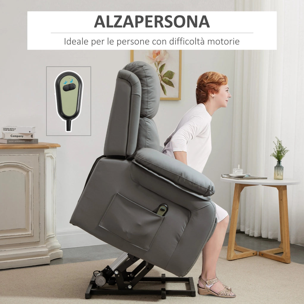 Easycomfort Poltrona Relax Elettrica e Alzapersona Reclinabile fino 160° con Telecomando, in Similpelle - Grigio