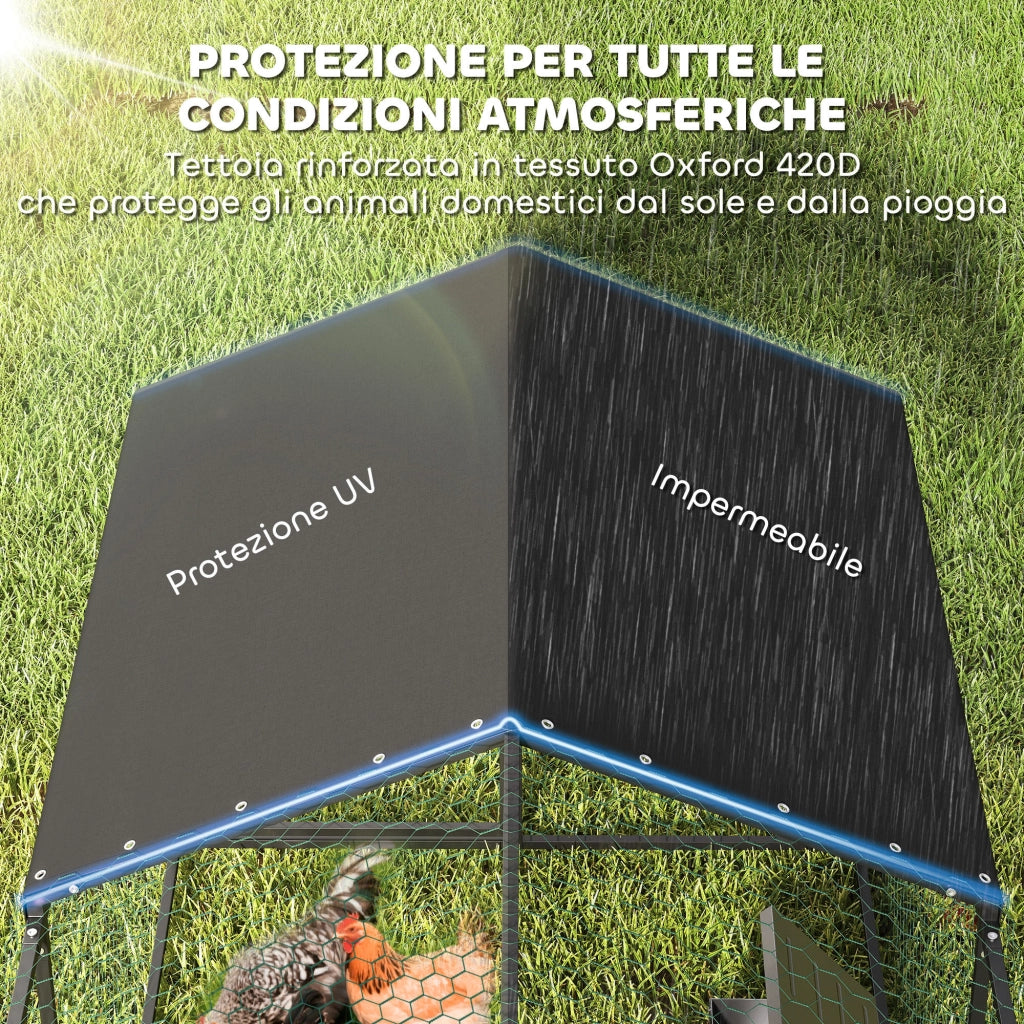 Pollaio per Galline da Esterno - Xylo - 3x1x1m Acciaio Zincato con Tetto Impermeabile Anti-UV