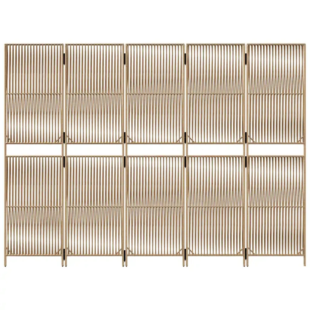 Divisorio per Ambienti a 5 Pannelli Beige in Polyrattan 365383