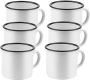 Set di 6 Mok in Emaille 350ml - Bianco/Azzurro - Adatto per Caffè/Zuppa - Maniglia Spessa - Ideale come Regalo di Souvenir - Tazza da Bevande