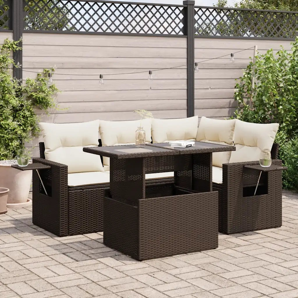Set Divano da Giardino 5 pz con Cuscini Marrone in Polyrattan 3326474