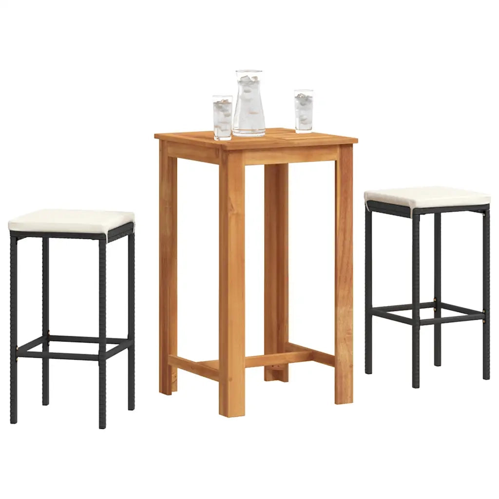 Set Bar da Giardino 3 pz | Set Salotto da Giardino Nero in Legno Acacia e Polyrattan