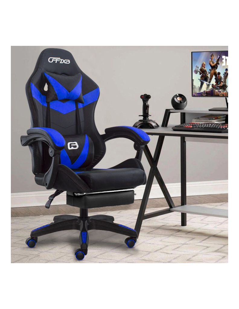 Sedia da Gaming Ergonomica 66x60x134 cm con Poggiapiedi in Similpelle Blu
