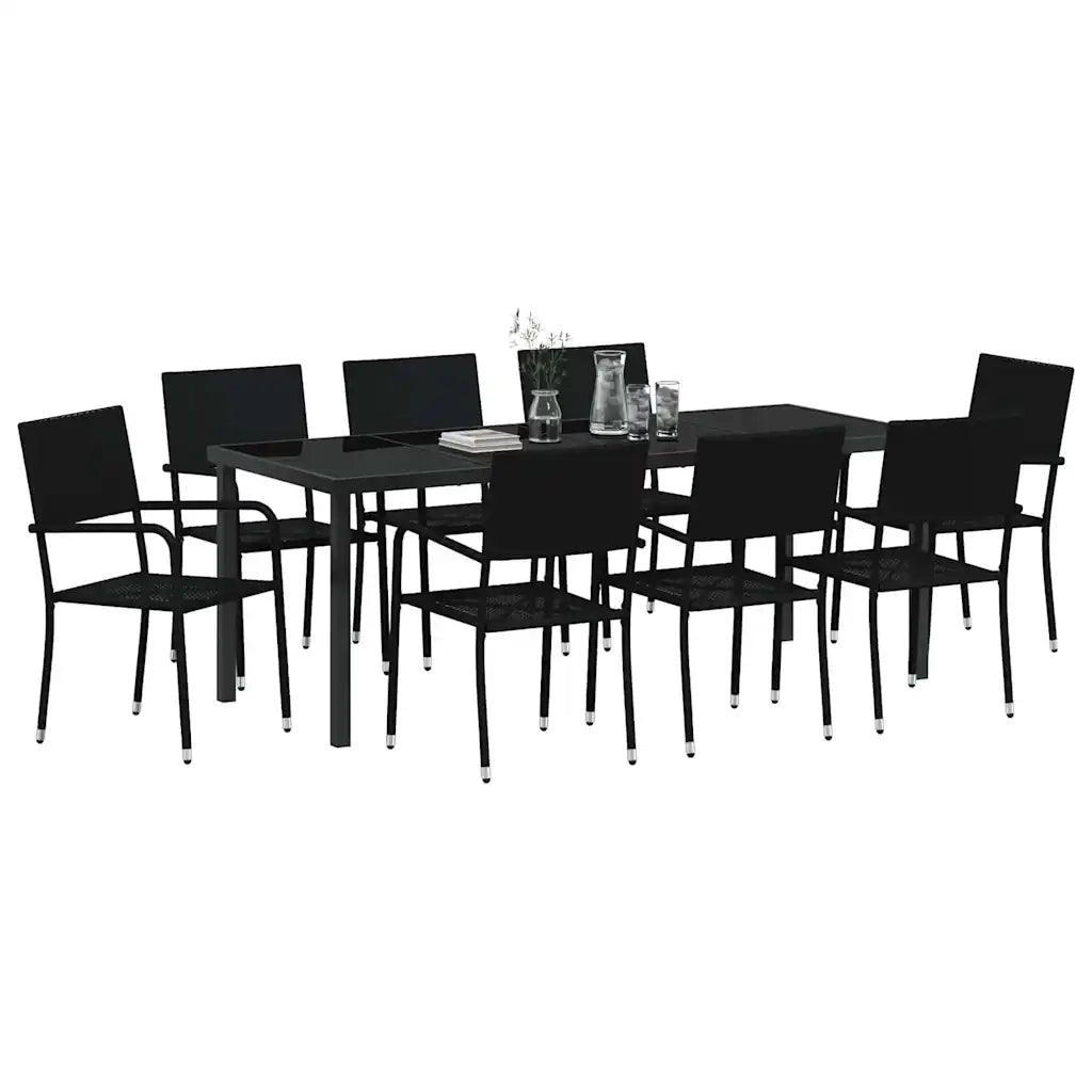 Set da Pranzo per Giardino con cuscino 9 pcs Nero polyrattan 3380042