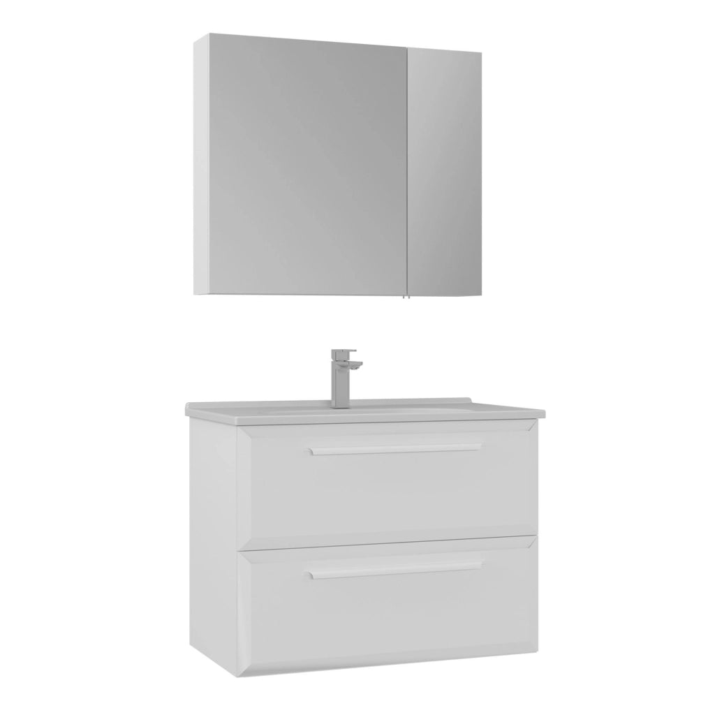 Set mobile lavabo con specchio (2 pezzi) "Nuvola 80 v2" - 80 x 50 x 62 cm - Bianco