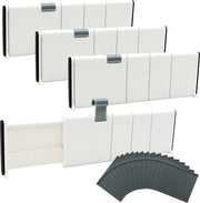 Set di 4 distributore di carico, distributore di carico regolabili con 16 pezzi di pareti divisorie alte 9,5 cm, adatti per la conservazione della cucina, la camera da letto, la toeletta, (altezza 10,5 cm, lunghezza 28-44,5 cm)